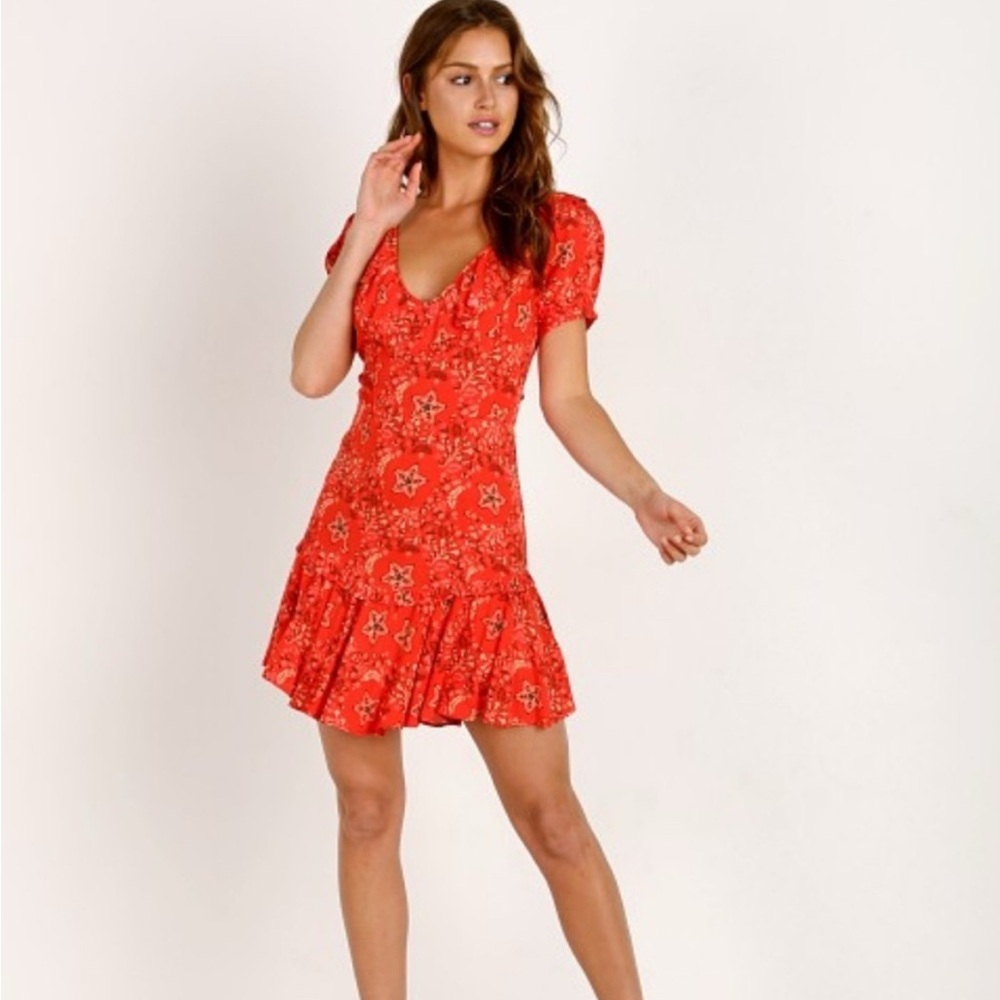 Spell Red and Black Ruched Wrap Mini Dress
